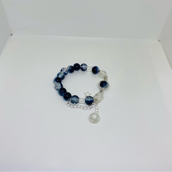 (2 pcs) Elegant Blue and Silver Beaded Bracelet Set | Blue Marble Bracelet - Picture 6 of 7
